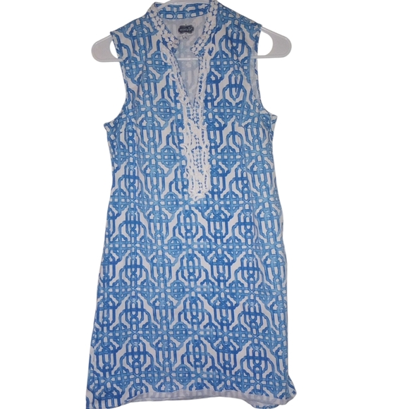 Mudpie Crotchet Blue and White A Line Sleeveless Dress Size M - Picture 2 of 5